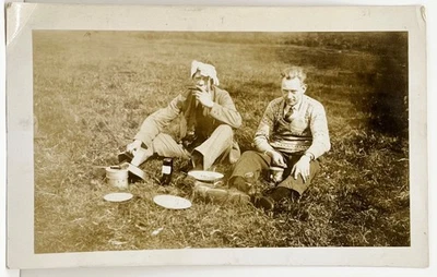 1930s Two Men at Loch Leven Scotland Playing Harmonica Vintage Snapshot Photo - Image 1 of 4