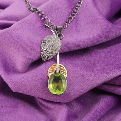 Oval Natural Peridot 925 Silver Birthday Heart Chakra Bezel Boho Unique Pendant - Image 1 of 4