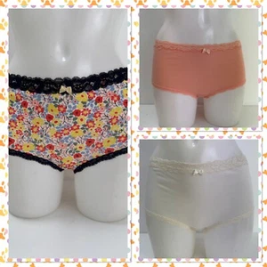 Ex M&S Lace Trim Short Briefs Knickers Assorted Colours Pack Of 3 Size 8-20 - Picture 1 of 16