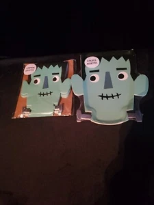 Meri Meri 8 Paper Plates 7" X 8.5", 16 Napkins 13" X 11". Halloween Frankenstein - Picture 1 of 12