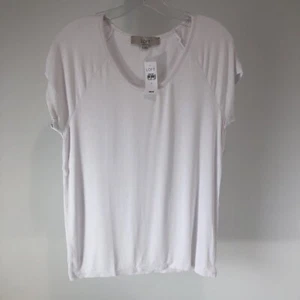 Ann Taylor Loft Womens Ribbed Short Sleeve Scoop Neck Top Size Large White NWT - Picture 1 of 4