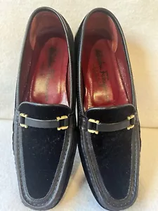 SALVATORE FERRAGAMO SCHUHE DAMEN GRÖSSE 7 VINTAGE FLACH SCHWARZ SAMT LEDER - Bild 1 von 8