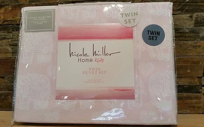 *NEW* Nicole Miller Home Kids Twin 2 Pc Elephant Hearts Duvet Set Polyester Soft - Image 1 of 4