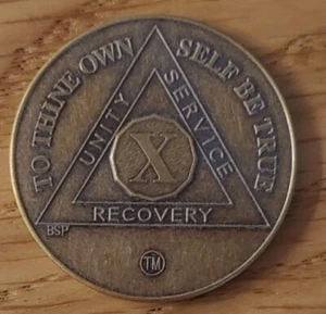 10 Year Ten Alcoholics Anonymous AA Bronze Medallion Coin Sobriety Chip. - Picture 1 of 2