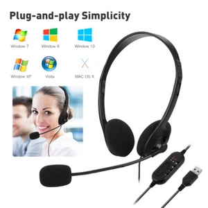 Słuchawki USB Noise Canceling Mikrofon Zestaw słuchawkowy do komputera PC Laptop Biuro - Zdjęcie 1 z 19
