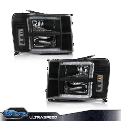 Clear/Black LED DRL Headlights Fit For 2007-2013 GMC Sierra 1500 2500 3500HD - Image 1 of 4