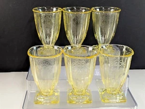 Indiana Glass LORAIN Basket Yellow 6 Footed Tumblers 4-7/8" Depression 1929-32 - Picture 1 of 12