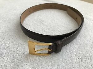 Talbots Brown Genuine Leather Alligator Belt Gold-Tone Buckle Made Italy Size M
