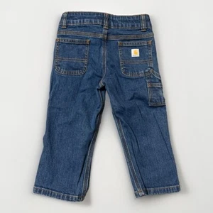 Carhartt Toddler Carpenter Jeans Boys Size 2T Dark Blue Denim Adjustable Waist - Picture 1 of 8