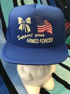 Cappello snapback vintage SUPPORTA LE TUE FORZE ARMATE USA bandiera nastro novità camionista maglia - Foto 1 di 5