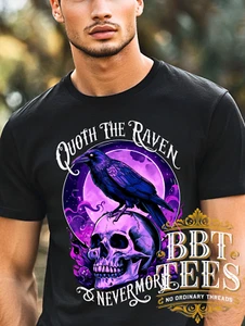 Quoth The Raven Nevermore Shirt - Edgar Allan Poe Literature Gift | DTG Graphic - Picture 1 of 12