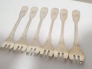 art krupp berndorf 6 Kuchengabeln Austerngabeln Versilbert 13cm Monogramm (016) - Bild 1 von 6