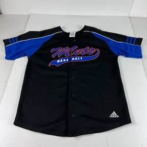 Adidas MLB New York Mets Baseball Button Up Jersey Youth Medium Black & Blue - Picture 1 of 11