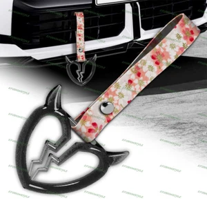 BK Crystal Devil Broken Heart JDM Ring Tsurikawa Car Strap -PK Flowers Nylon X1 - Picture 1 of 6