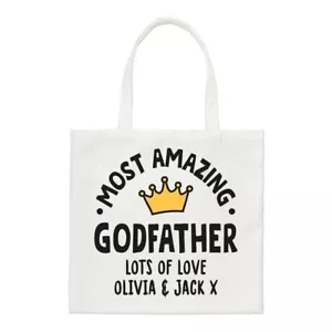 Personalised Most Amazing Godfather Crown Regular Tote Bag Best Birthday Shopper - Picture 1 of 1