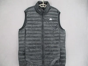 Adidas Vest Mens Extra Large Black Duck Down Puffer Full Zip Logo Jacket - Picture 1 of 15