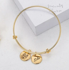 Personalized Engraving Custom Photo Portrait Drawing names Charm Bangle Bracelet - Picture 1 of 10