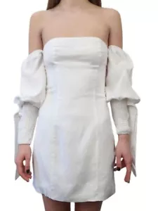 MADISON THE LABEL NWT White Off Shoulder Mini Dress Linen Cotton Blend s Small - Picture 1 of 7