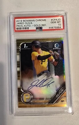 2019 Bowman Chrome Gold Ref Jared Oliva Autograph RC 48/50 PSA 10 w/ Auto - Image 1 of 2