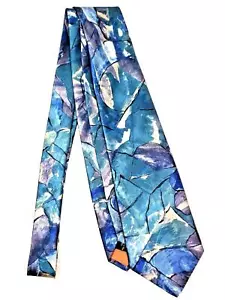 Vintage 1990er Manhattan extralange 60" Krawatte abstrakt blau türkis lila - Bild 1 von 6