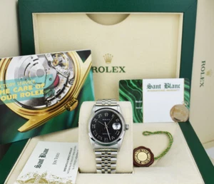 ROLEX 36mm Stainless Steel DATEJUST Black Jubilee Roman 16200 SANT BLANC - Picture 1 of 7
