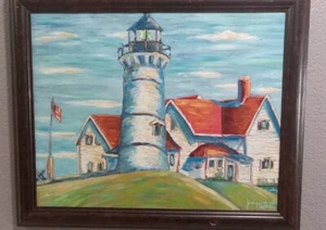 Pintura al óleo firmada por Jim Hackett Colorado Springs ARTISTA "Faro" - Imagen 1 de 9