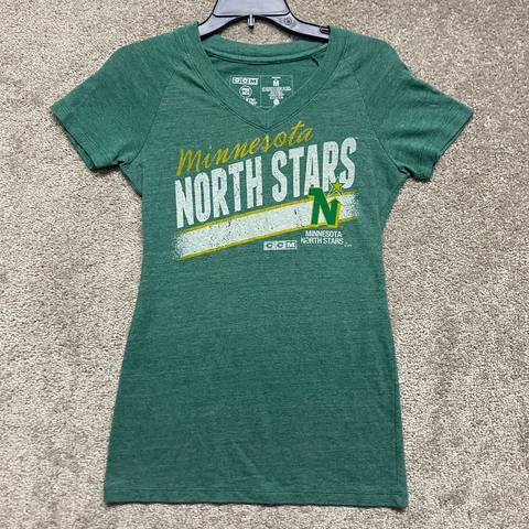 Minnesota North Stars Shirt Womens Medium Green Short Sleeve CCM Pro OK'd Hockey Cover