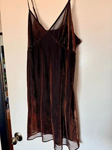Metallic braun schillernd Goldfolie Schlupfkleid große verstellbare Träger gefüttert - Bild 1 von 8
