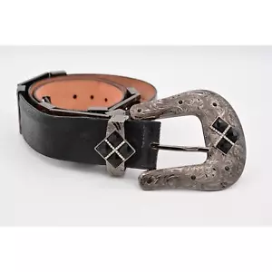 Los Altos Stiefel Westerngürtel 38 Zoll schwarz Leder Strass Kristall metallisch - Bild 1 von 12