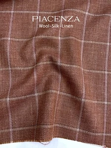 PIACENZA Wool Silk Linen Suiting Fabric Marsala Red Brown Plaid Check 2.50 meter - Picture 1 of 13