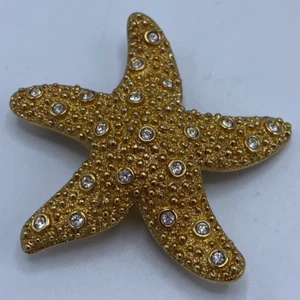 SWAROVSKI Starfish Crystal Pin Brooch Textured Gold Tone Excellent Cond. - Bild 1 von 8