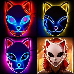 LED Demon Slayer Kimetsu no Yaiba Mask Sabito Cosplay Anime Kitsune Halloween - Picture 1 of 14