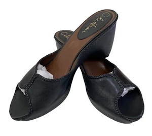 COLE HAAN Womens 8.5 Black Leather Wedge Heels Sandals Mule Slides Shoes - Picture 1 of 9