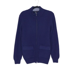 HAMMER MADE Wool Blend Zip Up Moss Stitch Sweater Navy Blue Mockneck Men's M - Picture 1 of 10