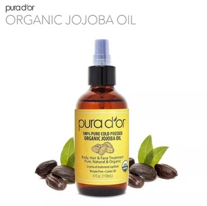 Aceite de jojoba PURA D'OR Dor 100 % puro orgánico 4 fl oz, para rostro, piel y cabello - Imagen 1 de 3