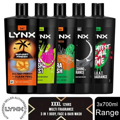Gel de Ducha Lynx 12H Fragancia Refrescante con 100% Hidratantes 700ml, Pack de 3