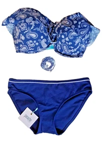 Panache Swim Anya Voyage Classic Pant/Boux Avenue Navy Mix Paisley Bikini 32DD/8 - Picture 1 of 11
