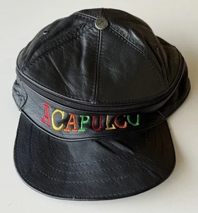 Acapulco Rindsleder schwarz Hut Schirmmütze Kombi D'Norma verstellbar Kappe Reißverschluss - Bild 1 von 6