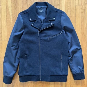 Zara Man Jacket Mens Large Black Bomber Motorcycle Collar Zip Pockets - Picture 1 of 10