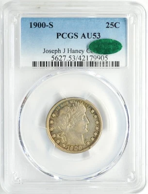 1900-S BARBER SILVER QUARTER 25C PCGS CAC AU 53 - Image 1 of 2