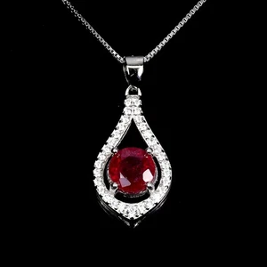 925 Sterling Silver Necklace Round Ruby 6mm Natural Gemstone Jewelry 18 Inches - Picture 1 of 14