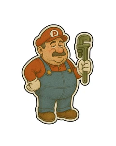 Pegatina troquelada vinilo personalizada parodia retro divertida Super Plumber Man 3,5x2,5 - Imagen 1 de 1