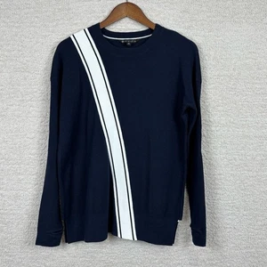 Athleta Sweater Womens XS Navy Blue White Streetwise Thumbhole Oversized - Picture 1 of 12