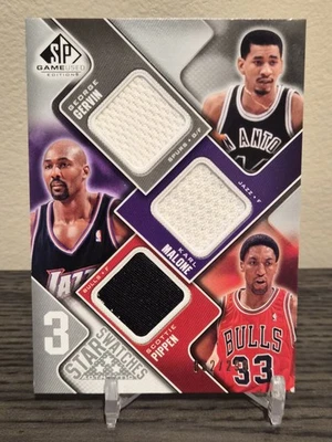 2009 SP Game Used 3 Star Swatches George Gervin Karl Malone Scottie Pippen /299 - Image 1 of 2