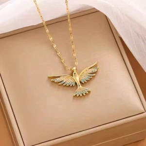 Stunning Phoenix Bird Pendant Necklace 18ct Gold plated Stainless Steel Chain - Picture 1 of 1