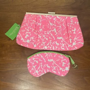 NEU Lilly Pulitzer rosa Clutch Handtasche Geldbeutel & Kosmetiktasche Blumen silber Verschluss - Bild 1 von 8