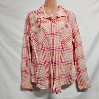 Blusa Camisa Merona Mujer Talla XXL Cuadros Cuello Abotonado Algodón Larga/S Foto 1 de 4