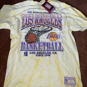 NWT Men's Mitchell & Nes NBA Los Angeles Lakers Tie Dye Yellow T-Shirt Sz M $40 - Picture 1 of 3