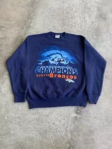 Felpa vintage anni '90 Noce moscata Denver Broncos Super Bowl Champa Crewneck Blu M - Foto 1 di 9