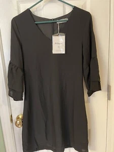 Vestido Belongsci NUEVO Negro Mangas Cortas XS Cambio Mangas Campana Escote en V Clásico - Imagen 1 de 10
